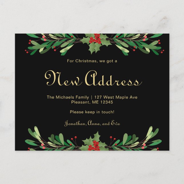 Postal Navidades Greenery Nueva Dirección Turno de vacaci (Anverso)