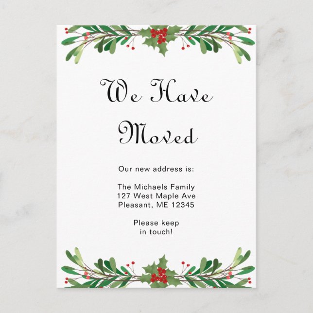 Postal Navidades Greenery Nueva Dirección Turno de vacaci (Anverso)