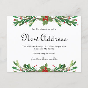 Postal Navidades Greenery Nueva Dirección Turno de vacaci