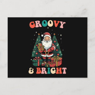 Postal Navidades Groovy Y Luminosos Santa Holiday Retro