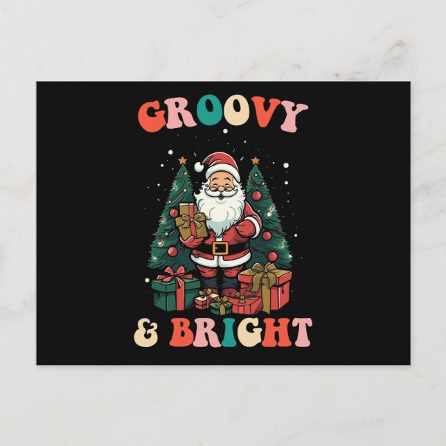 Postal Navidades Groovy Y Luminosos Santa Holiday Retro (Anverso)