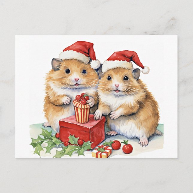 Postal Navidades Hampsters, oh tan lindos, (Anverso)
