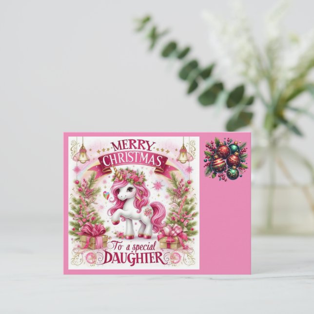 Postal Navidades hermosos de Unicornio (Anverso de pie)
