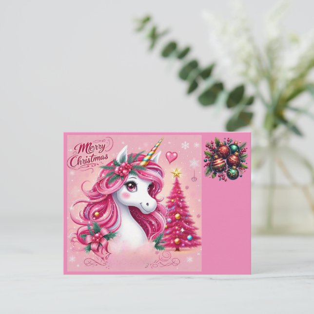 Postal Navidades hermosos de Unicornio (Anverso de pie)
