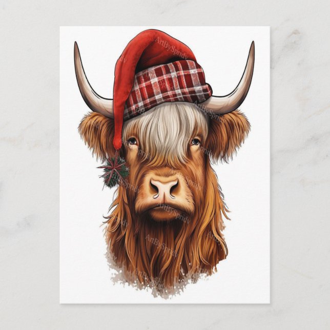 Postal Navidades Highland Cow Bubblegum 2025 (Anverso)
