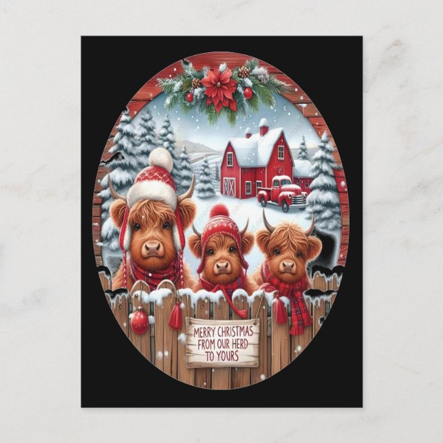 Postal Navidades Highland Cow Bubblegum 2025 (Anverso)