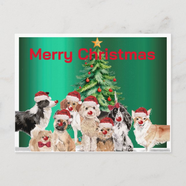 Postal Navidades Holiday Dog Lovers Green Merry (Anverso)