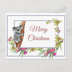 Postal Navidades Holiday Koala Eucalyptus Tree Floral