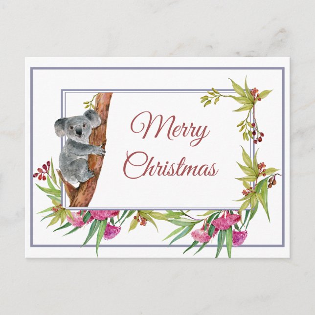Postal Navidades Holiday Koala Eucalyptus Tree Floral (Anverso)