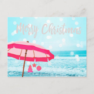 Postal Navidades Holiday Sunshine Beach Scene Umbrella