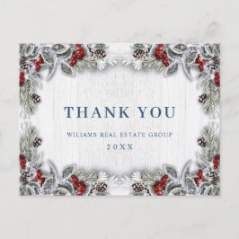 Postal Navidades Holly Berry Rustic Corporate Gracias