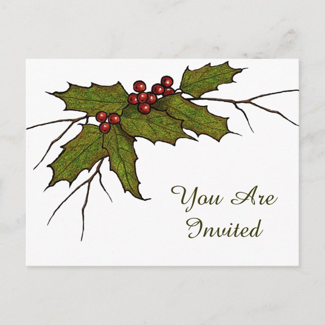 Postal Navidades Holly Leaves, Twigs, Berries: Arte (Anverso)