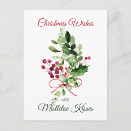 Postal Navidades Holly Mistletoe Red Berry Postcard