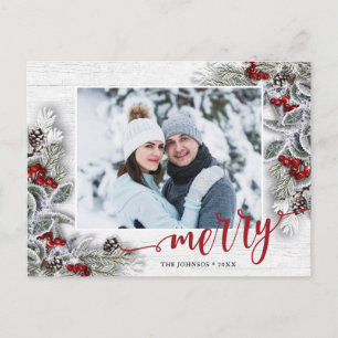 Postal Navidades Holly Pine Rustic Photo Holiday Greet