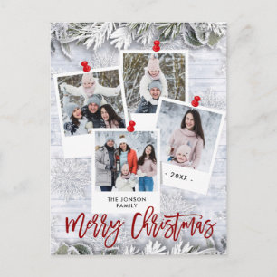 Postal Navidades Holly Pine Rustic Photo Holiday Greet