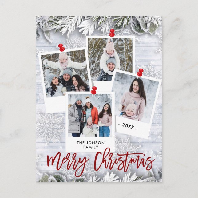 Postal Navidades Holly Pine Rustic Photo Holiday Greet (Anverso)