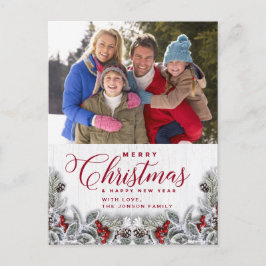 Postal Navidades Holly Pine Rustic Photo Holiday Greet