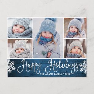 Postal Navidades Holly Rustic 5 Fotos Saludo Festividad P