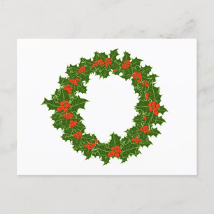 Postal Navidades Holly Wreath