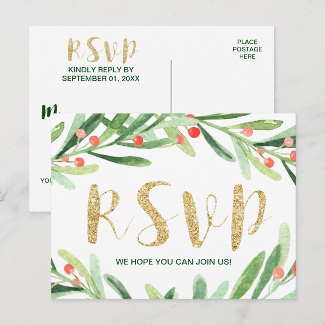Postal Navidades Holly Wreath Song Request RSVP Postcard (Anverso / Reverso)