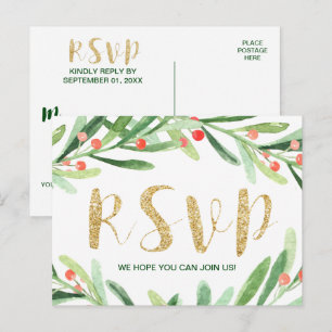 Postal Navidades Holly Wreath Song Request RSVP Postcard