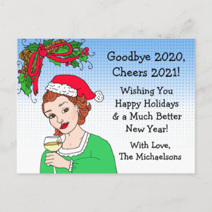 Postal Navidades Humor Graciosa Dama Retro Tostado