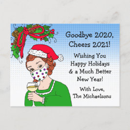 Postal Navidades Humor Graciosa Dama Retro Tostado