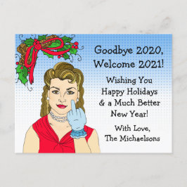 Postal Navidades humorístico gracioso retro que se inclin