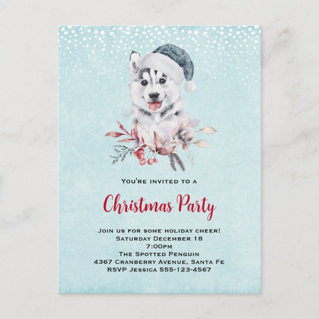 Postal Navidades Husky Dog en Santa Hat (Anverso)