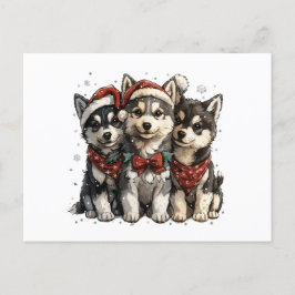 Postal Navidades Husky Dogs