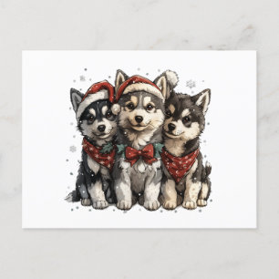 Postal Navidades Husky Dogs