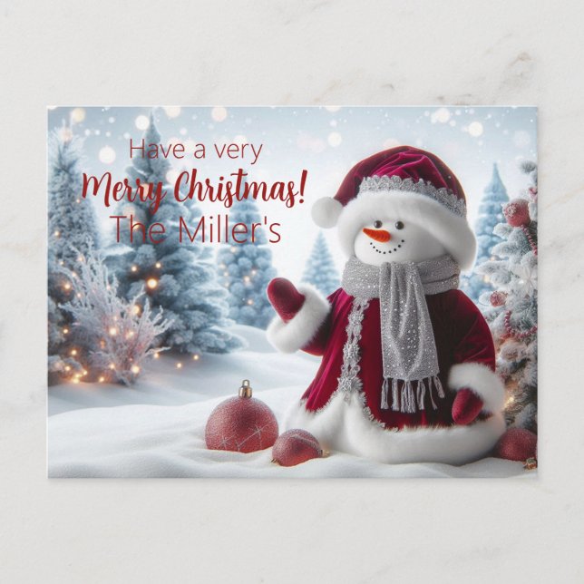 Postal Navidades inteligentes Santa Snowman personalizado (Anverso)