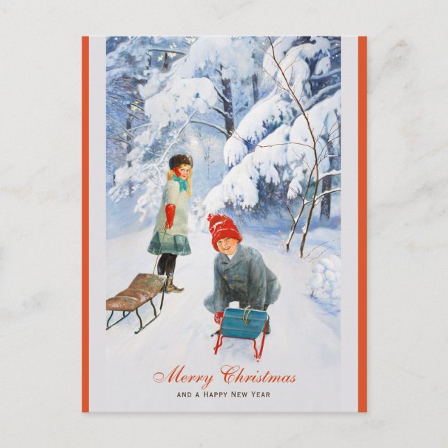 Postal Navidades Jenny Nyström Niños trineo CC0928 (Anverso)