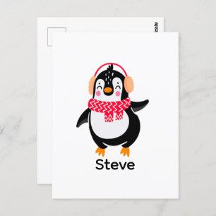 Postal Navidades Jolly Penguin en una bufanda con bocanad