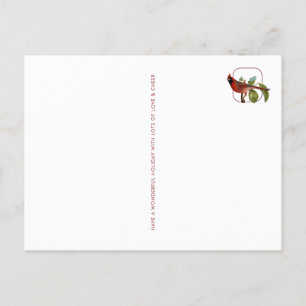Postal Navidades Joy Cardinal con bayas y sello de pájaro