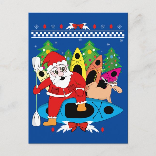 Postal Navidades Kayak Santa Kayaker Xmas Kayaking Lover (Anverso)