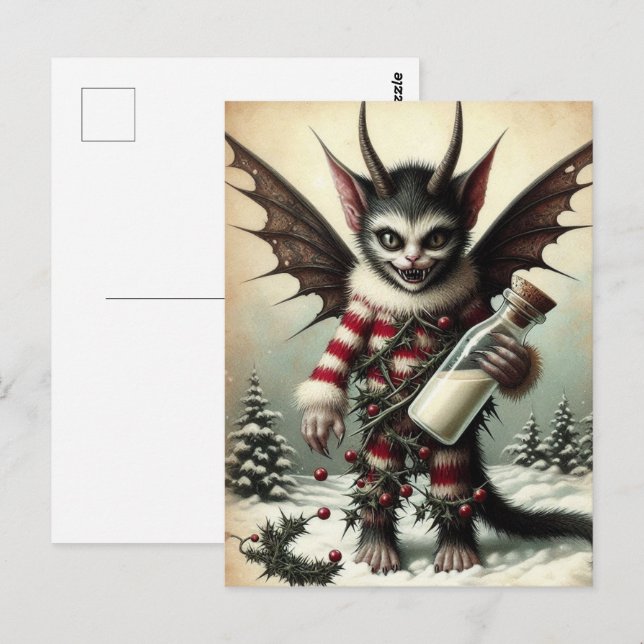 Postal Navidades Krampus Kitty Con Botella De Leche (Anverso / Reverso)