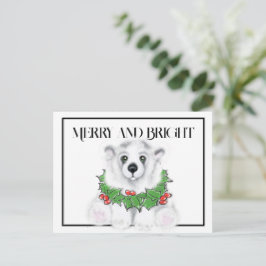 Postal Navidades lindo oso polar cachorro, cachorro de os