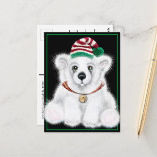 Postal Navidades lindo oso polar cachorro, cachorro de os