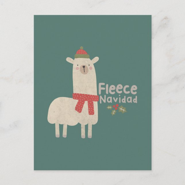 Postal Navidades Llama Pun: Fleece Navidad (Anverso)