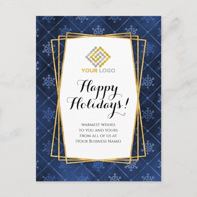 Postal Navidades Logo Blue Gold Snowflakes Business (Anverso)