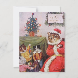 Postal Navidades Louis Wain  Gats Vintage Victorian Famil