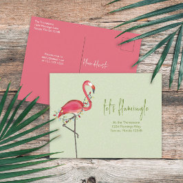 Postal Navidades Luces De Festividad Rosa Flamingo Inv