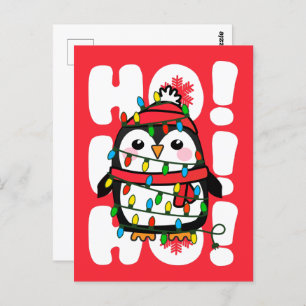 Postal Navidades Luces Penguin Ho Ho Ho Ho!