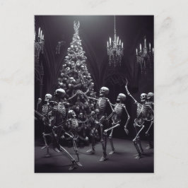 Postal navidades macabros bailando Esqueletos alrededor d