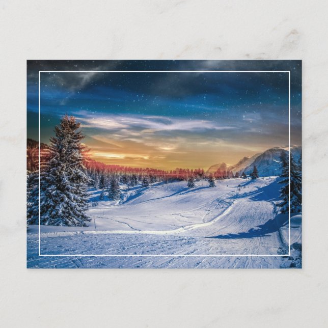 Postal Navidades mañana en la pista de esquí (Anverso)