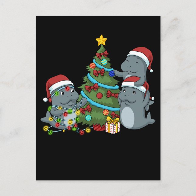 Postal Navidades Manatee Regalo Árbol de Navidad Manatee (Anverso)