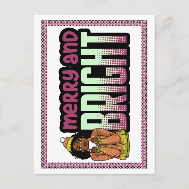 Postal Navidades Melanin Sista, Chica negra brillante (Anverso)