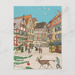 Postal Navidades Mercado Estrasburgo Francia Retro