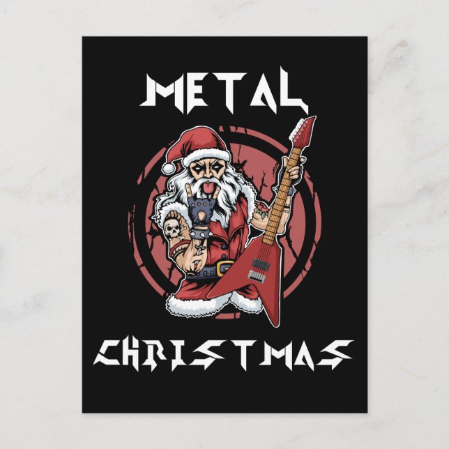 Postal Navidades Metalizado pesados Santa Rock Horns Meta (Anverso)